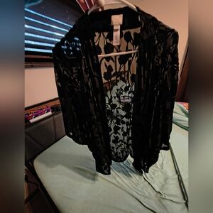 a new day Black Sheer Floral Accent Kimono